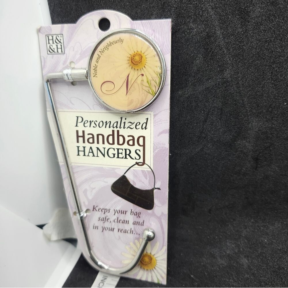 H&H Letter “N” Personalized Handbag Hanger – Floral Purse Hook – Monogram Handba